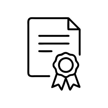 recommend clip art: Black certificate icon with ribbon in simple line art style