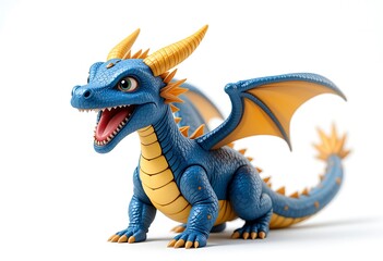 Fototapeta premium Cute Blue Dragon with Open Mouth, Perfect for Kids' Products. Generative AI