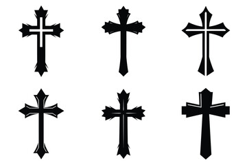 Christian cross silhouette set. Religious cross icon collection. Set of holly cross for religion. Cross shape collection illustration
