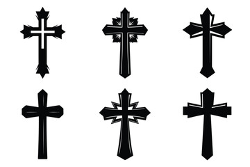 Christian cross silhouette set. Religious cross icon collection. Set of holly cross for religion. Cross shape collection illustration