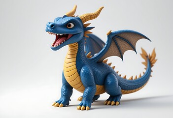 Fototapeta premium Cute Blue Dragon with Open Mouth, Perfect for Kids' Products. Generative AI
