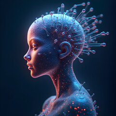 Futuristic humanoid figure with glowing tendrils