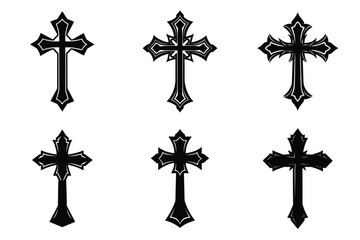 Christian cross silhouette set. Religious cross icon collection. Set of holly cross for religion. Cross shape collection illustration