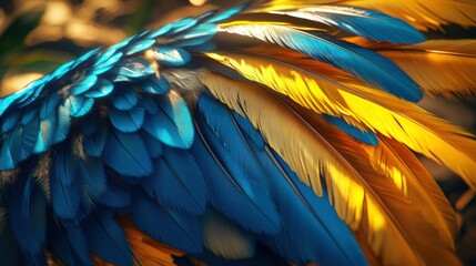 Fototapeta premium Abstract texture of tropical bird feathers in vivid hues 