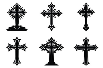 Christian cross silhouette set. Religious cross icon collection. Set of holly cross for religion. Cross shape collection illustration