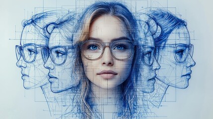 Fototapeta premium Portrait blending technology and human features.