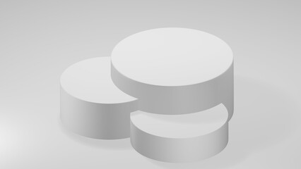 3D Cylinder 3 white pedestal podiums with layer and close up on background clean luxury style