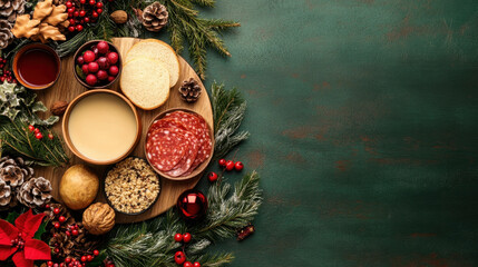 Cold cuts, A festive holiday buffet table showcasing an array of cold cuts and garnishes, perfect for seasonal celebrations and catering needs.