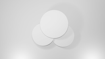 3D Cylinder 3 white pedestal podiums with layer and close up on background clean luxury style