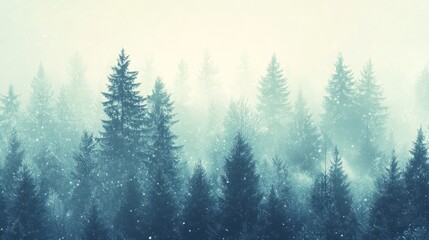 Fototapeta premium Misty winter forest with snowfall.