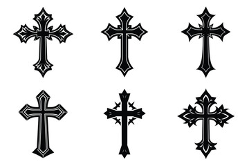 Christian cross silhouette set. Religious cross icon collection. Set of holly cross for religion. Cross shape collection illustration