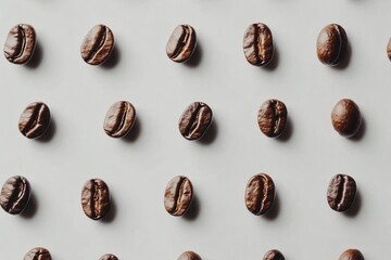 Unique Arrangement of Coffee Beans on Light Background for Creative Projects