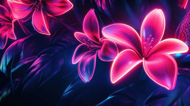 Neon Floral Fantasy: Glowing Lilies in a Dark Paradise