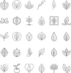Minimalist Leaf Logos Nature, Botany, Ecology, Plant, Icons, Design Elements, Line Art, Simple, Orga