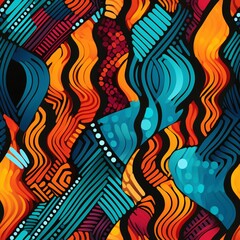 Obraz premium African fabric and seamless pattern and vintage luxury concept. Vibrant Abstract Waves and Curves in Bold Colors