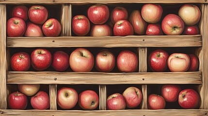 Fresh Red Apples Displayed on Wooden Shelves in Rustic Farmhouse Style