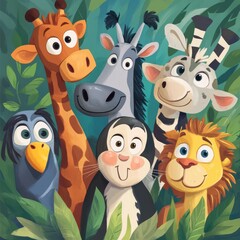 Fototapeta premium Safari Friends Pose Together In Lush Green Foliage