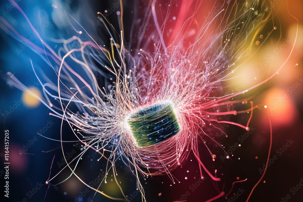 Poster colorful abstract design depicting electric energy and movement in dynamic swirling patterns