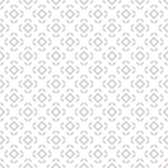 Simple geometric seamless pattern with small square shapes, lines, diamonds. Subtle gray and white pixel art texture. Abstract minimalist vector background. Stylish repeated design for decor, fabric