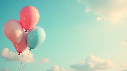 Pastel Balloons Drifting in a Serene Sky, a Symbol of Lightness, Joy, and Uplifting Dreams