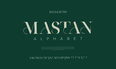 Mastan premium luxury elegant alphabet letters and numbers. Vintage wedding typography classic serif font decorative vintage retro. creative vector illustration