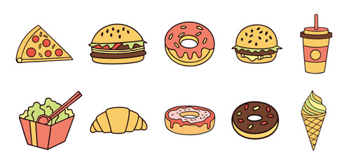 Food flat Illustration Icons set, Food Vector Art Illustration Clipart. set of food Illustration bundle	