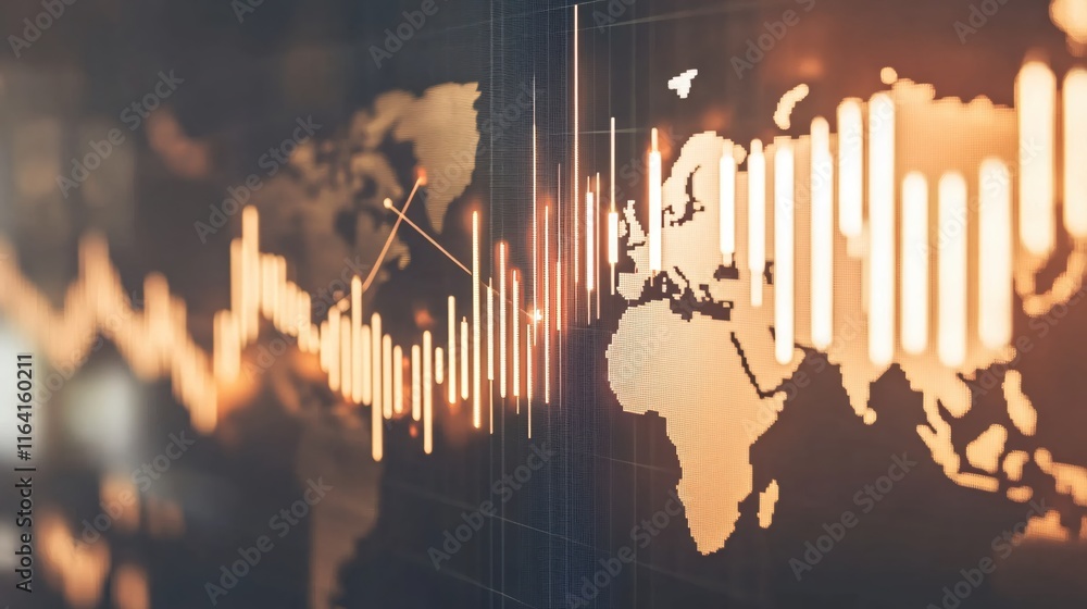 Poster abstract world map with digital data visualization and business statistics display
