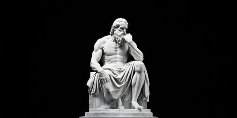 Obraz premium Greek sculpture of an old stoic man, roman god statue, black and white
