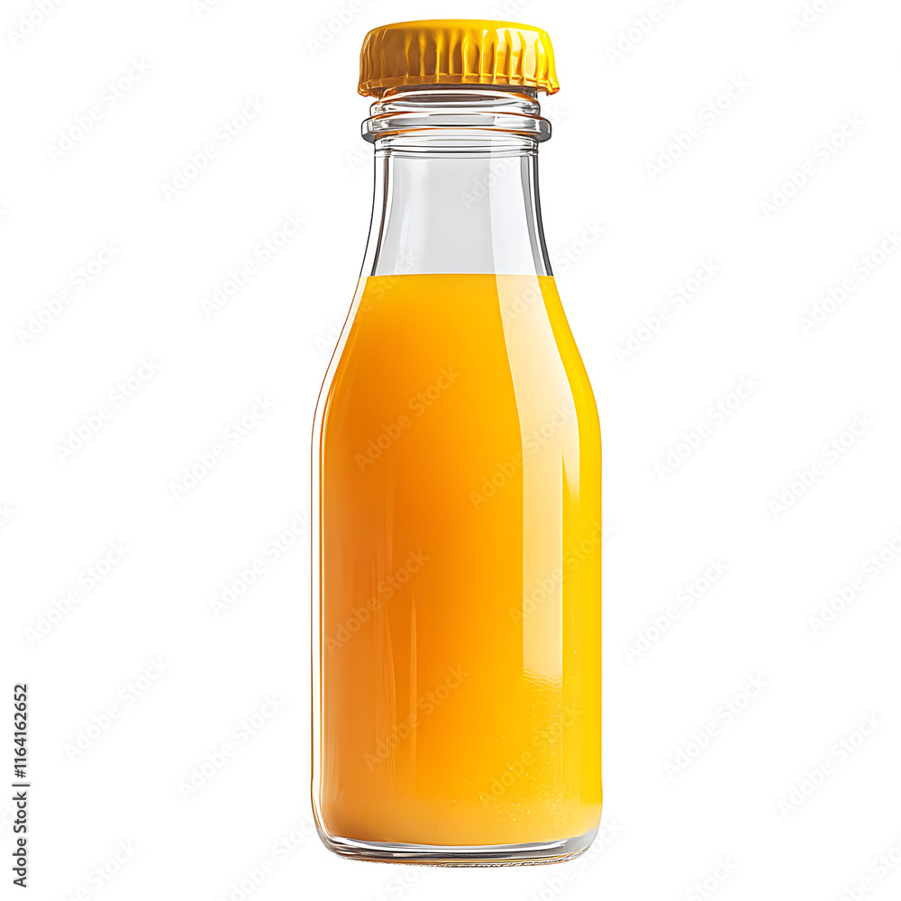 Poster glass bottle with orange juice isolated on transparent background generative ai.