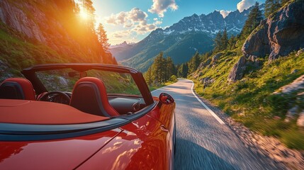 Classic convertible drives along scenic coastal highway with ocean views