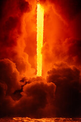 Lava tube flowing into ocean in Hawaii creates massive explosions as the lava hits seawater at night