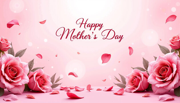 Romantic pink roses with rose petals and a heartfelt Mother's Day message - Powered by Adobe