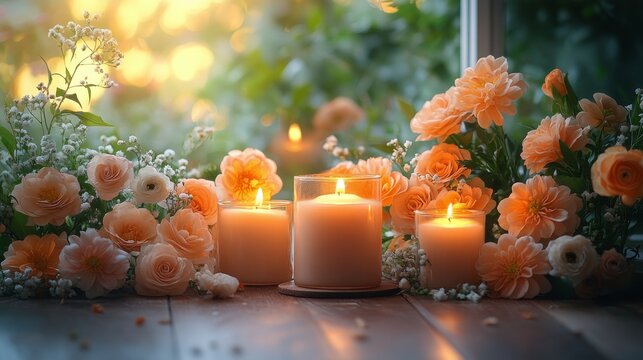 Memorial altar adorned with candles and flowers in a serene chapel setting