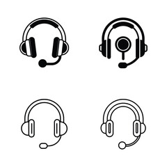 silhouette of  contact headphones military equipment vector bundle