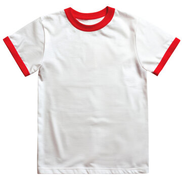 PNG Of Retro White Ringer Blank T-shirt With Red Colar Mockup Isolated On Trasparent Background