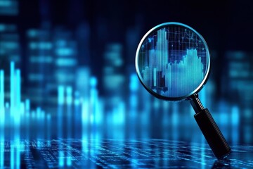 Analyzing data graphics with a magnifying tool.