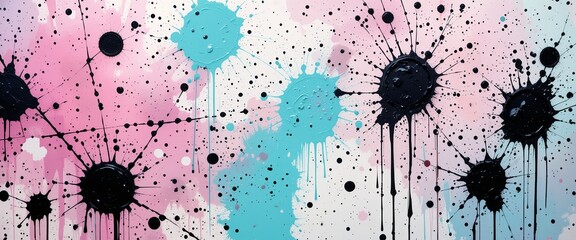 Colorful abstract background with splashes, circles, and ink stains, featuring a vibrant watercolor texture and a grunge-inspired design