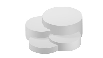 3D Cylinder 4 white pedestal podiums with layer and close up on transparent background clean luxury style