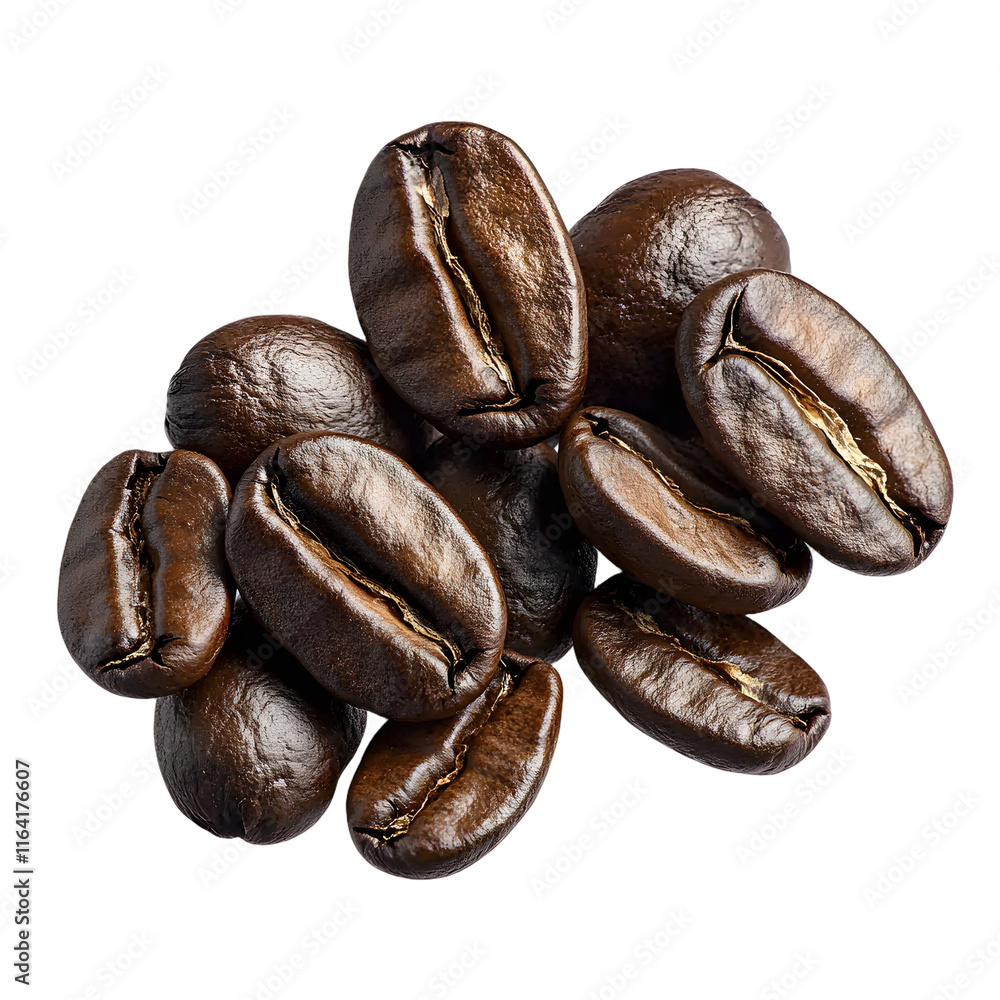 Poster coffee beans isolated on transparent background generative ai.