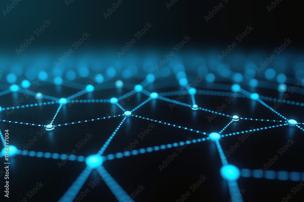 Poster a dark background with a network of blue dots, symbolizing the internet of things (iot) and the seam