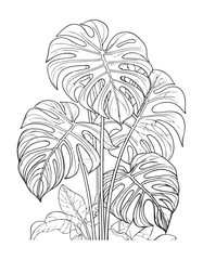 Explore relaxation through intricate botanical coloring pages featuring tropical leaves