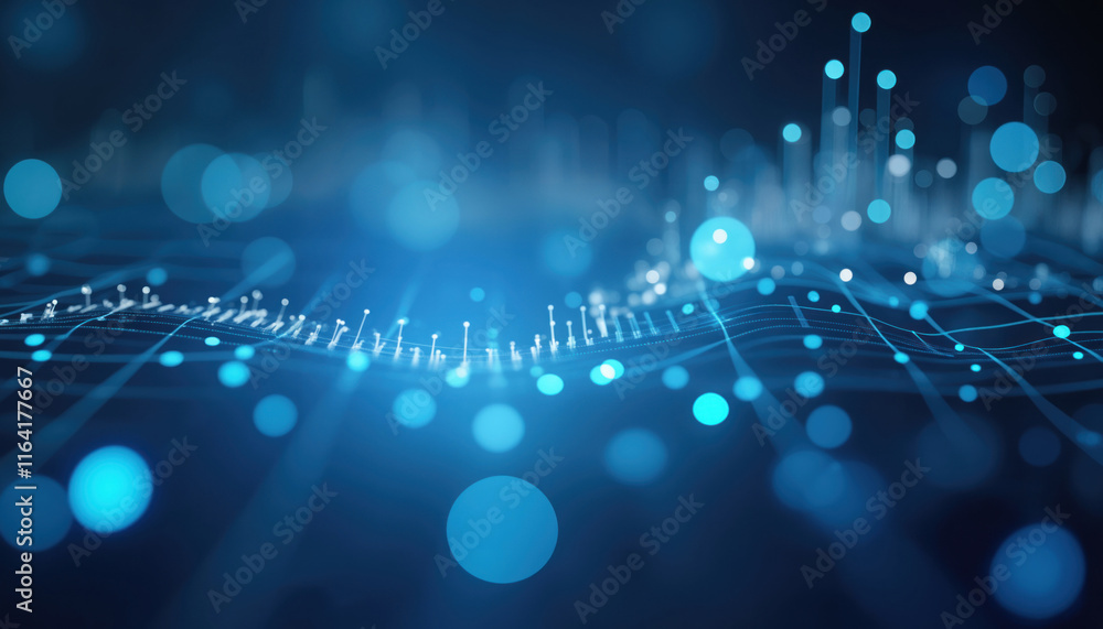 Poster blue financial data stream with bokeh: abstract image of a blue data stream with a bokeh effect, rep