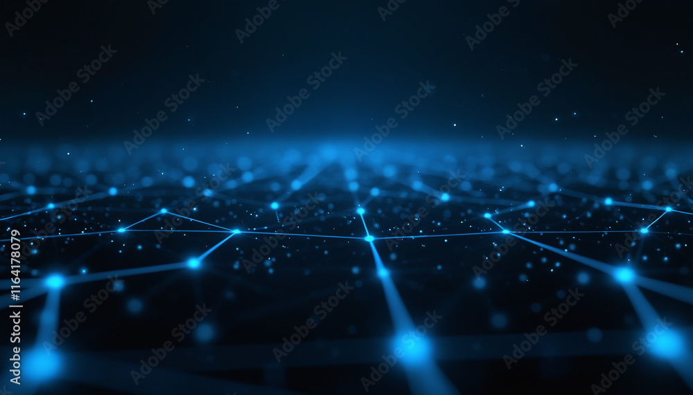 Aufkleber abstract blue network with illuminated data points: an abstract blue network featuring illuminated d