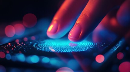 Futuristic Fingerprint Technology with Neon Lights and Digital Interface for Secure Access and Identification Concepts