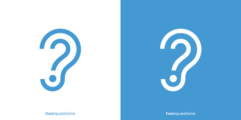 Simple Hear Questions Logo. Ear and Questions Mark Icon Graphic. Ear Care Logo Design Template.