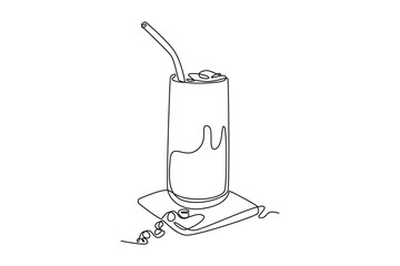 Coffee beverage Concept. Single line draw design vector graphic illustration.