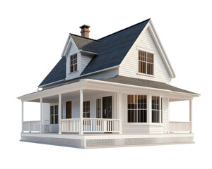 Isolated White House with Gray Roof and Large Porch