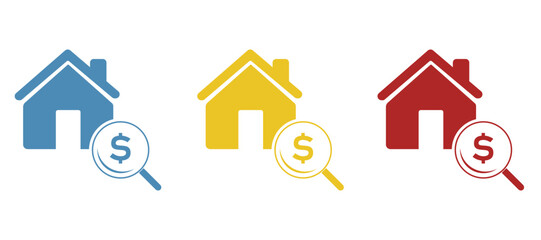 real estate icon realtor, magnifying glass, housing search, on a white background, vector illustration