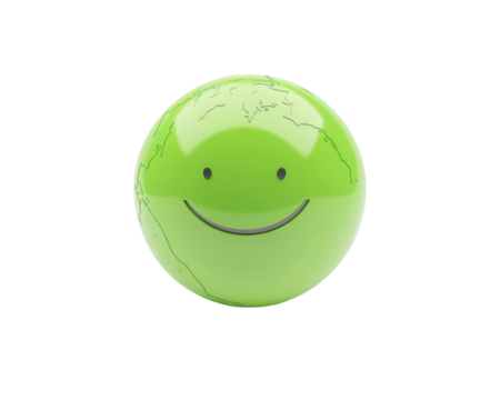 Isolated Green Globe with Smiley Face