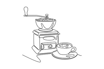 Coffee beverage Concept. Single line draw design vector graphic illustration.